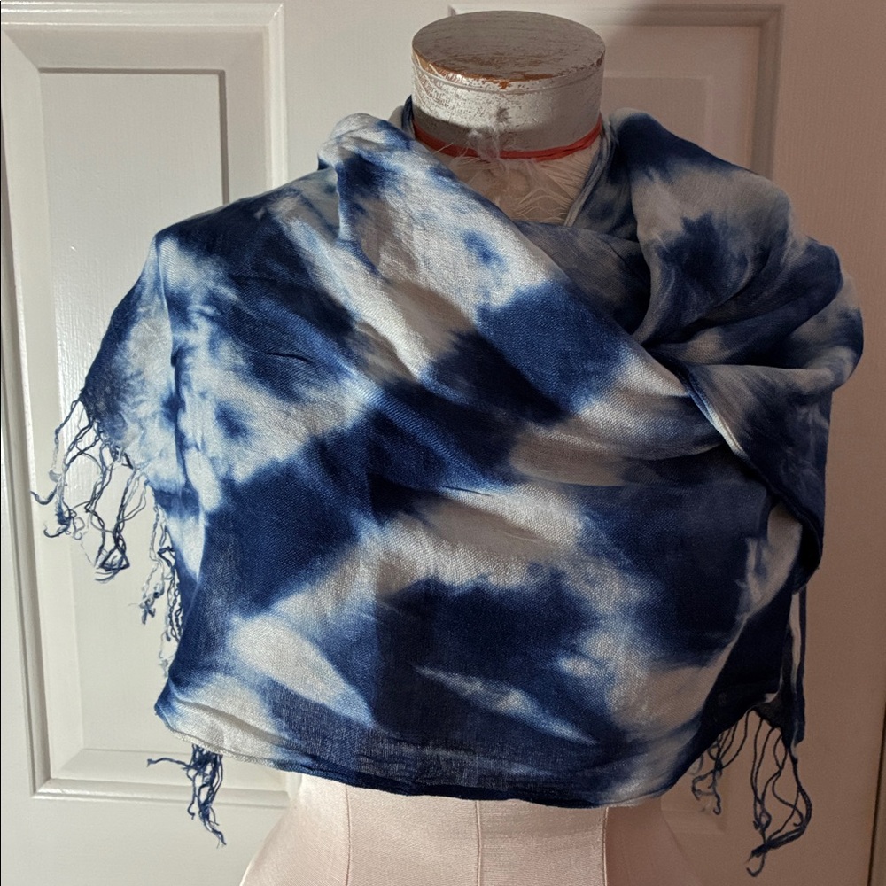 Blue and White Tie-Dye Shawl